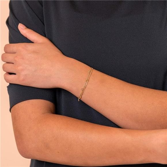 14K Gold Plated Double Chain Adjustable Bracelet for Women Cute Gift - Picture 5 of 5